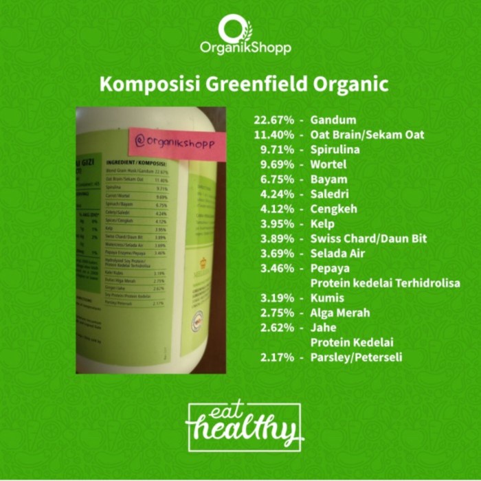 

BARANG TERLARIS Greenfield organic (GFO) melilea 16oz makanan sayuran organik