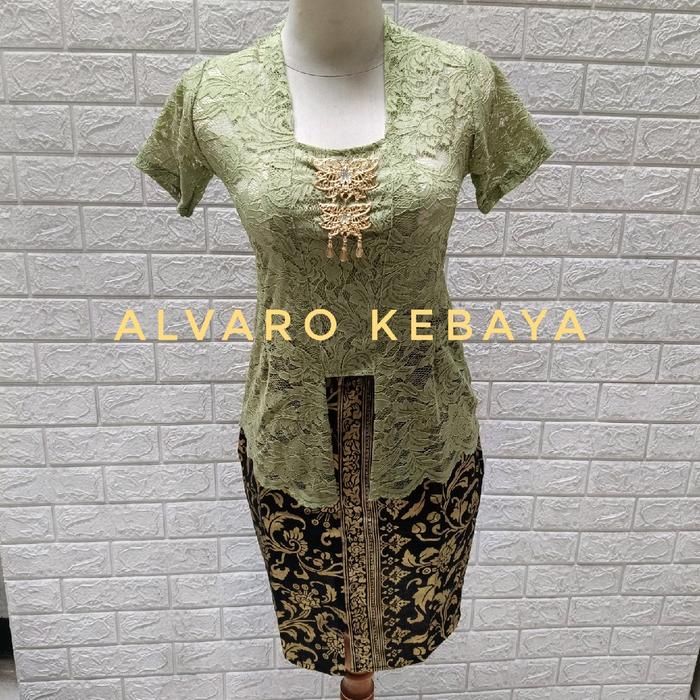 New Set Kebaya Lengan Pendek Brokat Pendek Strait Kutubaru Modern Rok Span Setelan Murah Midi Wanita