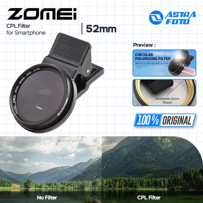 Zomei Filter CPL 52mm for Smartphone Handphone Phone Clip Cpl Filter