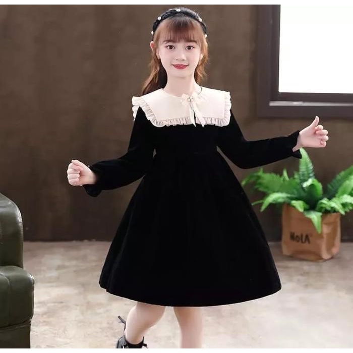 DRESS KIDS CATHERINE / HITAM / MAROON / HIJAU / DRESS TERBARU ANAK / ELEGANT/7-10 TH