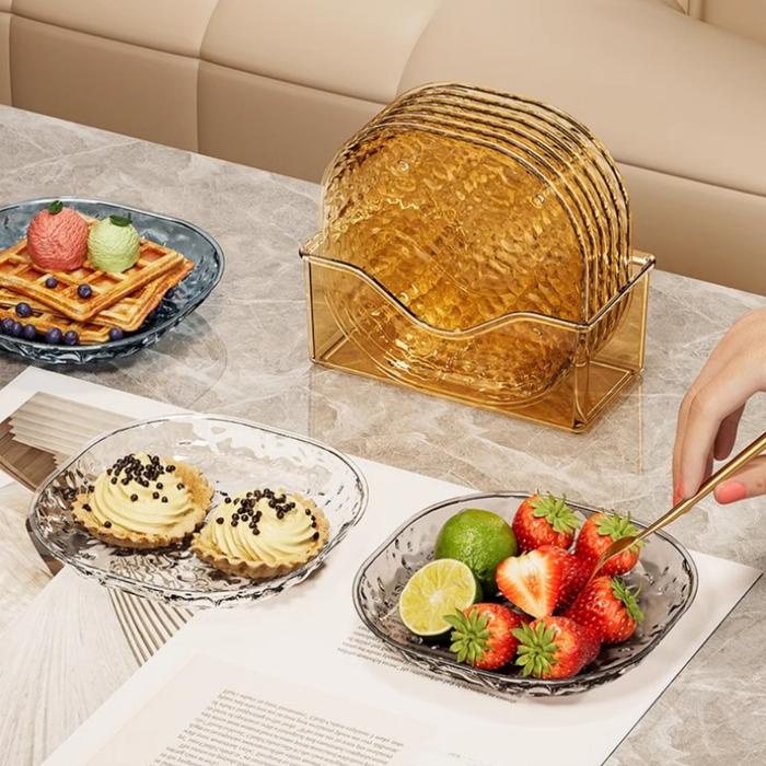 

GRATIS ONGKIR 1 SET / 8 Piring + 1 Holder Piring Buah Snack Dish Plate Plastik Rumah Tangga Makanan