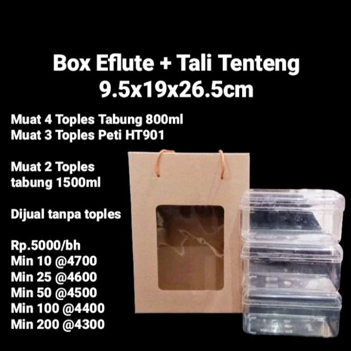 

party- Box Eflute + Tali Tenteng 9.5x19x26.5cm Muat 4 Toples Tabung 800ml