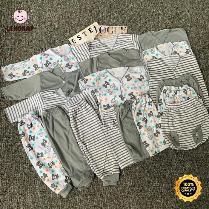 

party- Paket Brojol 18pcs Baju dan Celana Bayi Seri Beruang Salur Coklat Bahan Katun Premium