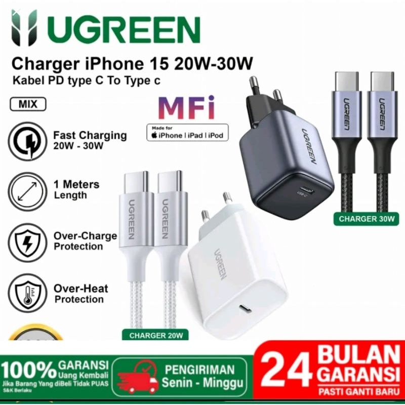TerLengkapDong- Ugreen Charger Iphone 15, Iphone 15 Pro Max USB C Fast Charger 20W 30W