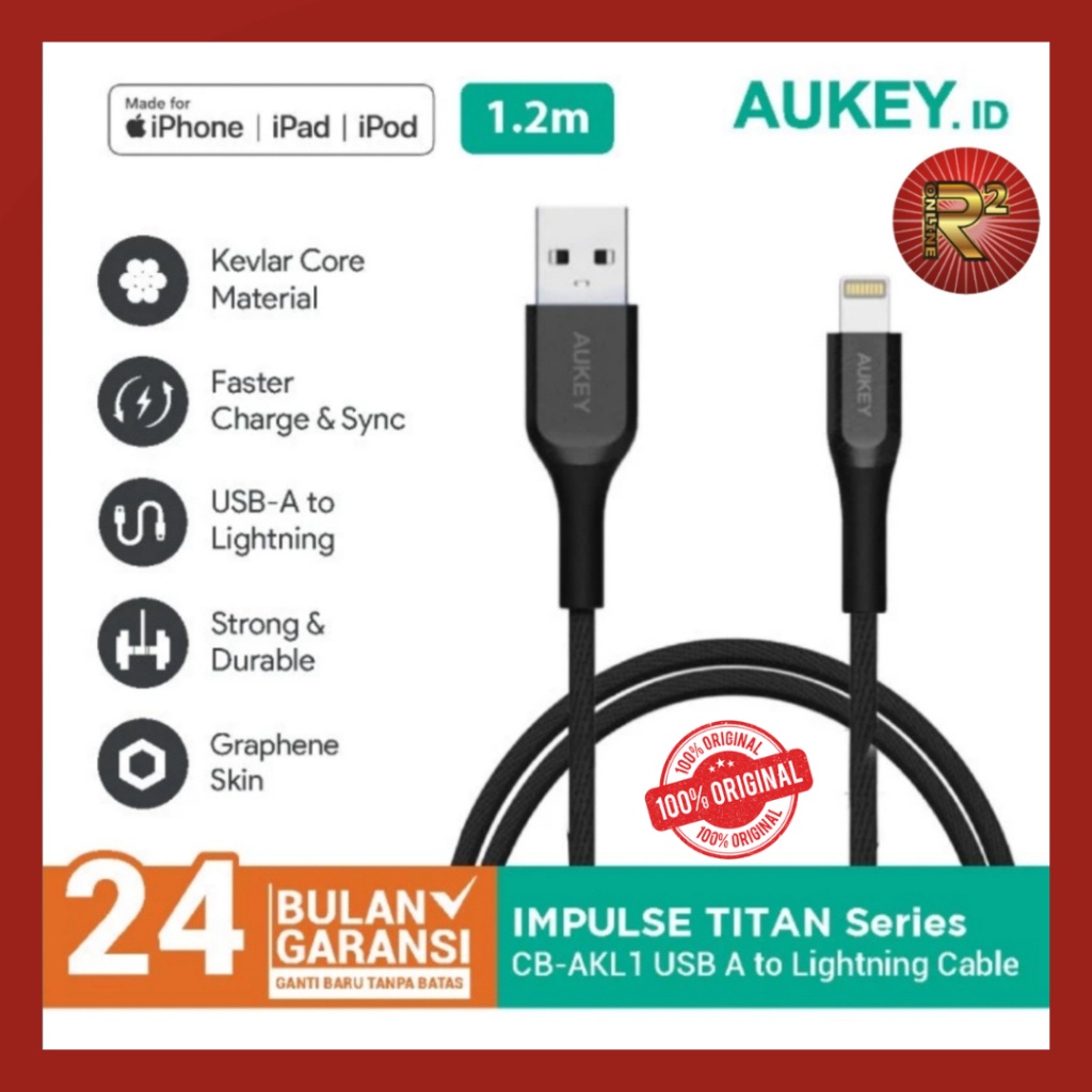 TerLengkapDong- Aukey CB AKL1 Cable USB A To Lightning Kevlar 1.2M Original Garansi Resmi Aukey
