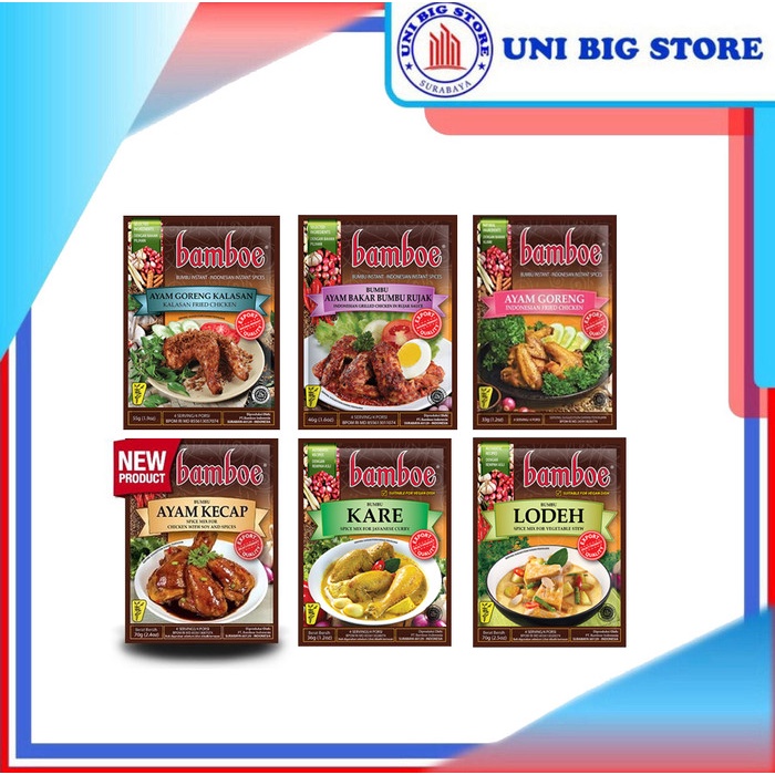 

RS302 Bamboe EXPORT Bumbu Instan Ayam Goreng Rujak Kalasan Kecap Kare Lodeh BIG SALE