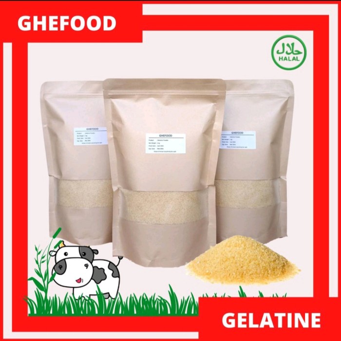 

Lezat- Gelatine Powder/Gelatin Bubuk Sapi Premium Import Halal MUI 1 Kg