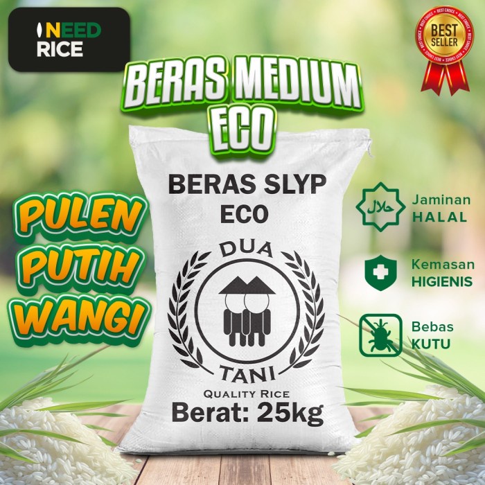 

Lezat- Beras Medium ECO 25kg Dua Tani- HALAL-Pasti Pulen