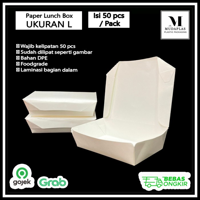 PREMIUM Paper Lunch Box L / Kotak Makan Kemasan Makanan Kertas Food Grade