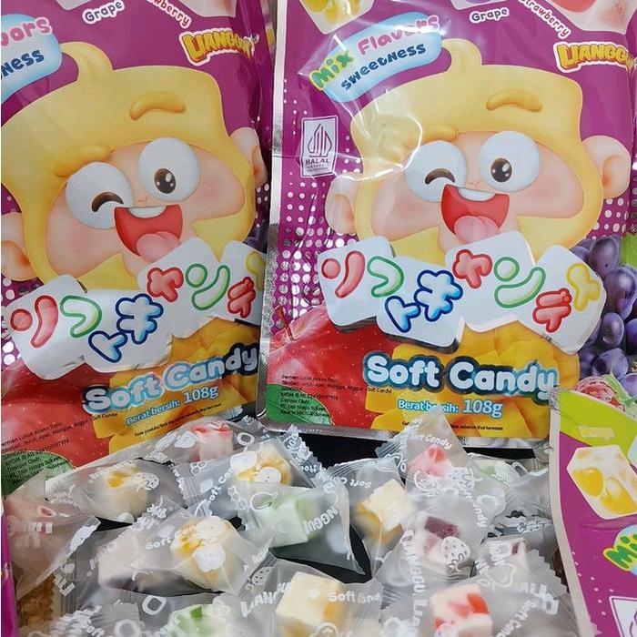 

[PAKET RESELLER 1 DOS/40BKS]PERMEN CHEWY SOFT CANDY HALAL Permen lunak soft aneka rasa buah mix