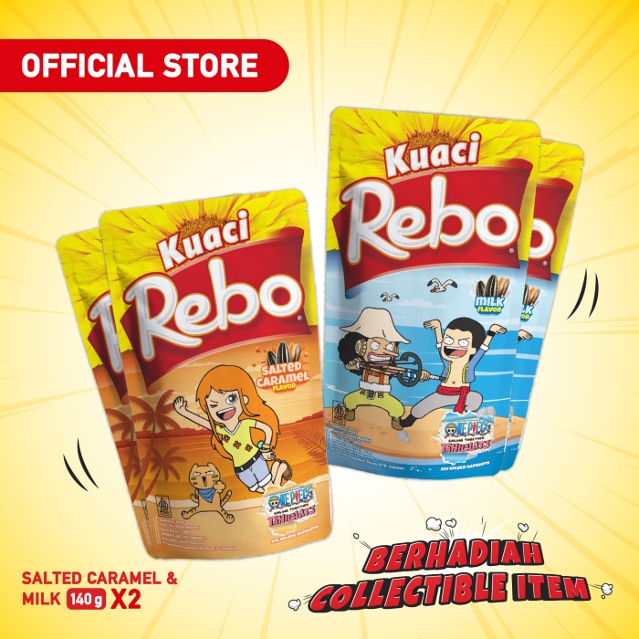

Rebo Kuaci x One Piece Bundling 4 PCS - Rasa Caramel 140 Gram & Milk 140 Gram