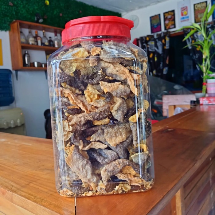 

Kerupuk Kulit Ikan Salmon Original Cemilan Crunchy Kemasan Toples Double Jumbo