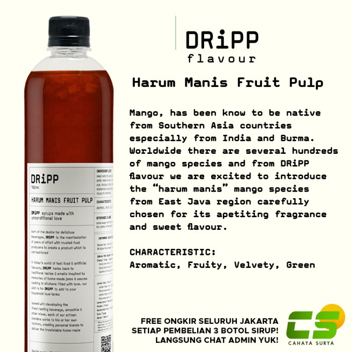 

Dripp Sirup / Syrup - Harum Manis Fruit Pulp (Sirup Bubur Buah) 760 ml
