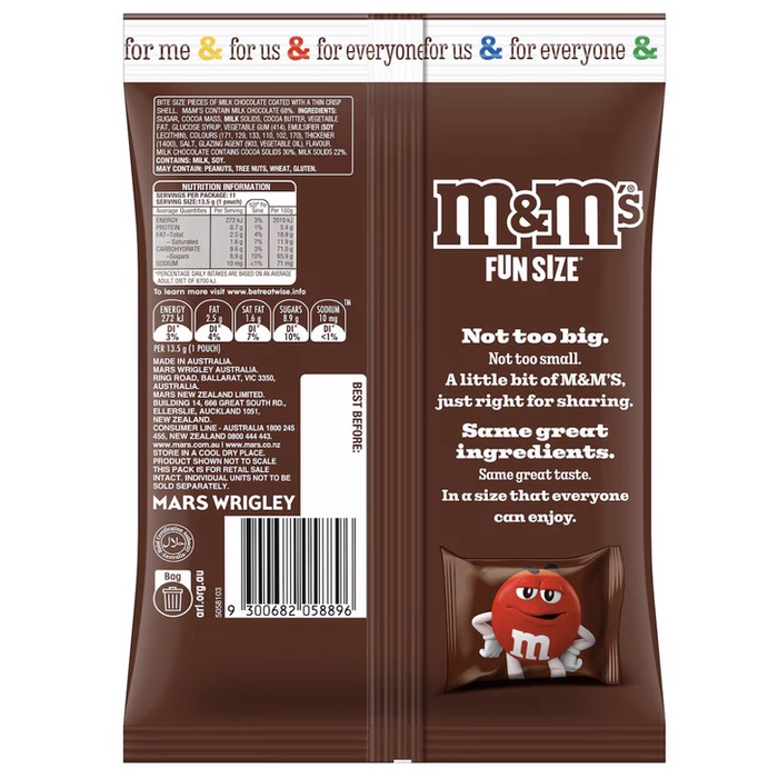 

M&M'S FUN SIZE 148 GR MILK CHOCOLATE CANDIES COKELAT MNM M&M AUSTRALIA