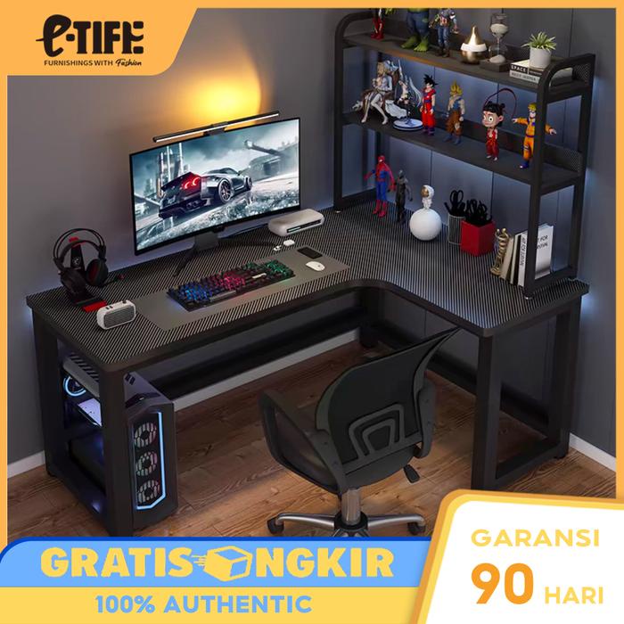 PROMO E-TIFE Meja Komputer/ Meja Komputer Shaped L Serat Karbon / Meja Komputer Minimalis / Meja