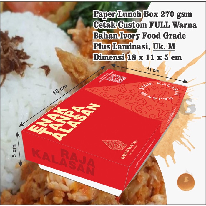 Paper Lunch Box 270 Gsm Uk. M + Cetak Custom Full Colour (Separasi) Promo