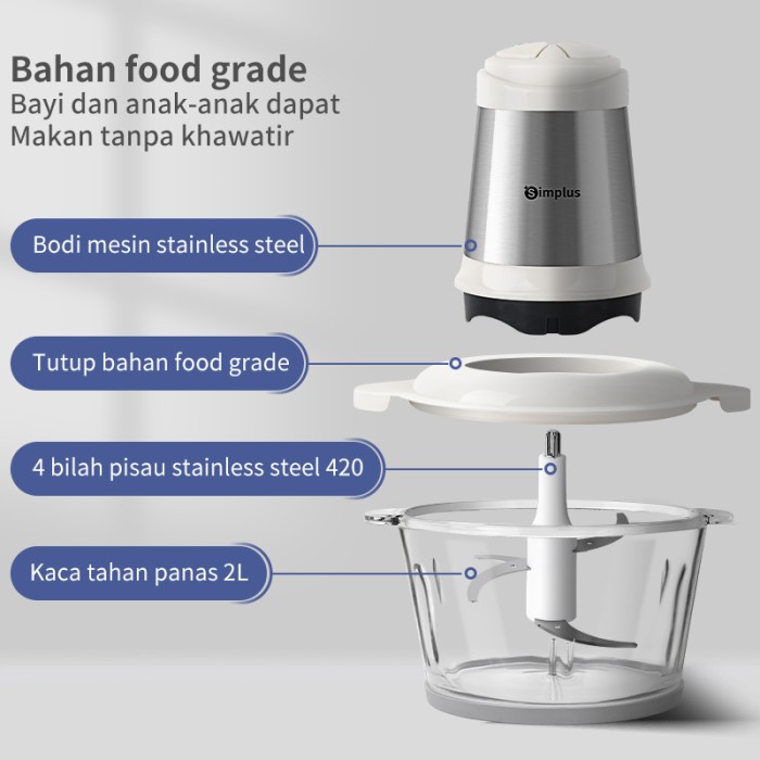 Simplus Blender Daging 300W Chopper 2L Food Chopper Meat Grinder Ddjr003