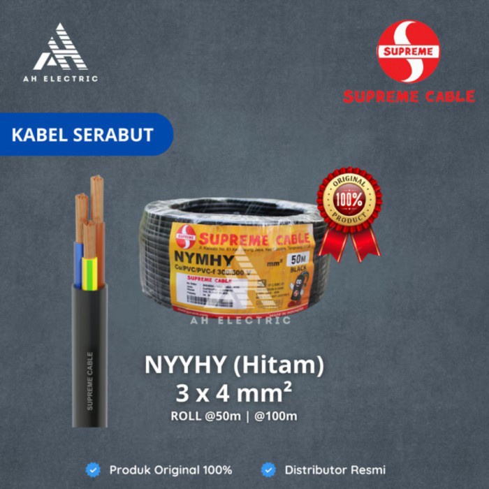 Supreme Kabel NYYHY 3x4mm Kabel Serabut kabel listrik