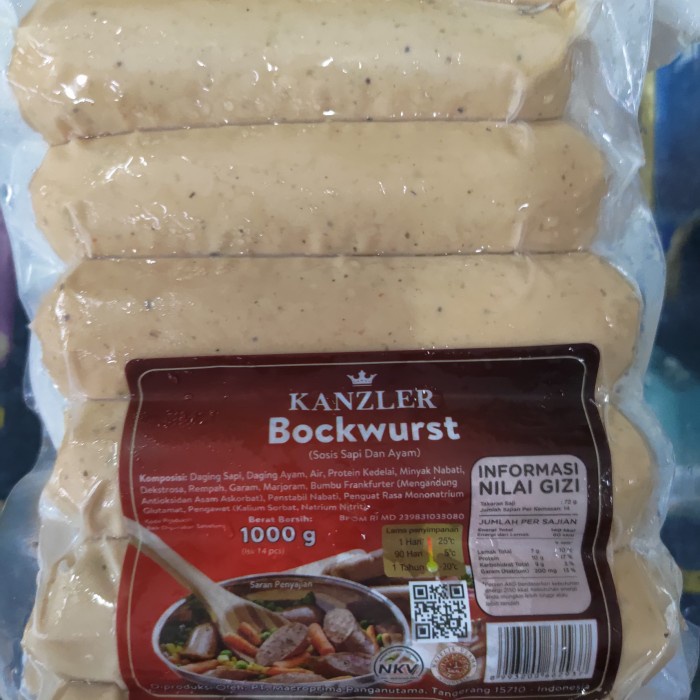 

Lezat- Kanzler Bockwurst sosis sapi ayam isi 14 berat 1 kg