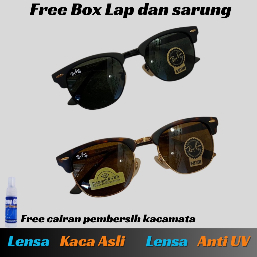 TrendyGaya- Trendzy Store Kacamata Hitam Pria Pilot RB Club master 3016 Lensa Asli Kaca UV 400 pria