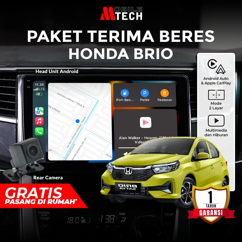 MobileTech Head Unit Mobil Android Honda Brio Double Din 9/10 inch IPS Screen CarPlay Android Auto