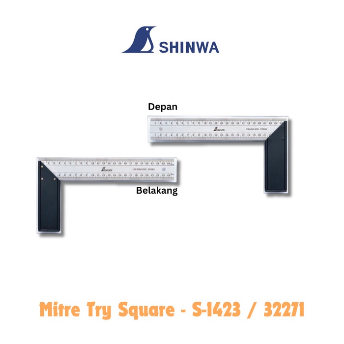 

TERLARIS Penggaris Siku Tukang Shinwa S-1423 Miter Try Square 12" Inci Stainless Steel 300 x 135 x