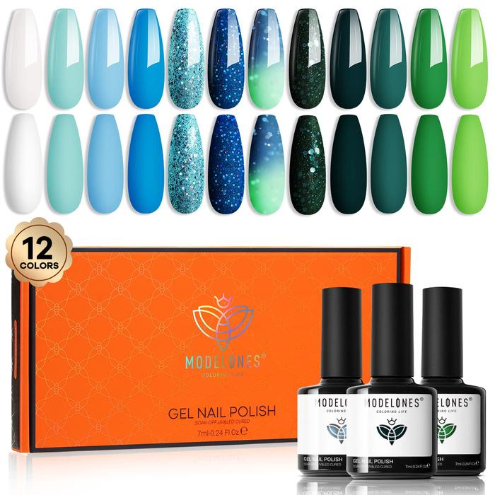 MODELONES Kit Cat Kuku Gel Pengubah Warna Cat Kuku Gel Hijau Sage Cat Kuku Putih Cat Kuku Biru
