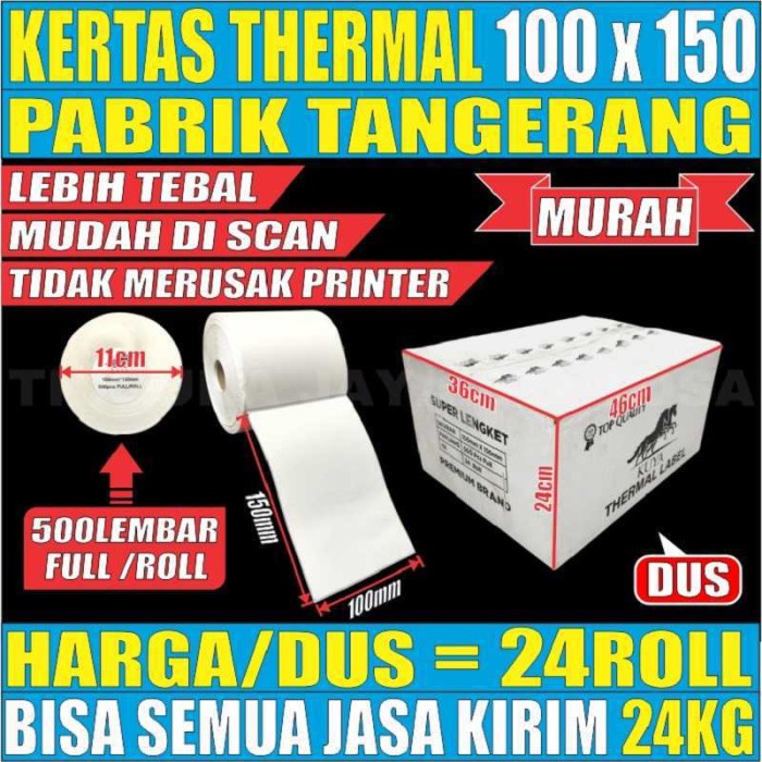 

Kertas Thermal Bersih Tebal A6 100x150mm Resi Label Barcode Per dus Jskrm