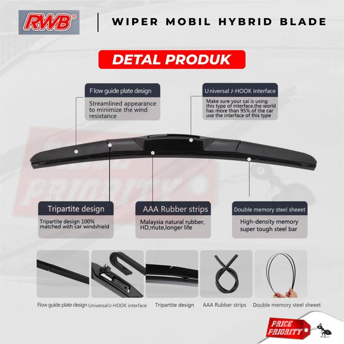 Wiper Mobil Innova Reborn Karet Wiper Zenix Frameless Hybrid Blade Rwb