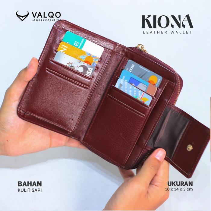 Valqo Kiona Dompet Kulit Sapi Wanita 13 Kartu 2 Foto Slot Resleting Dompet Kecil Dompet Pendek