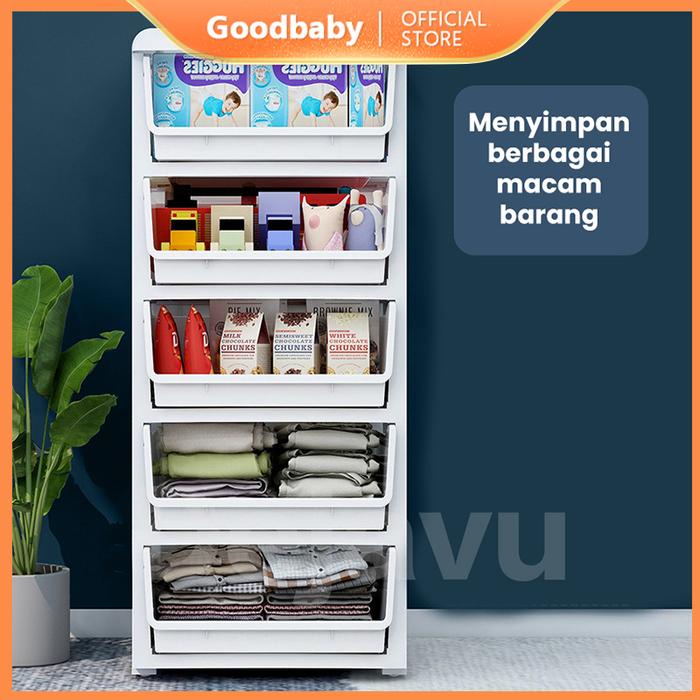 Lemari Pakaian Tingkat Lemari Pakaian Susun Plastik Roda Rak Susun Penyimpanan Cabinet Storage