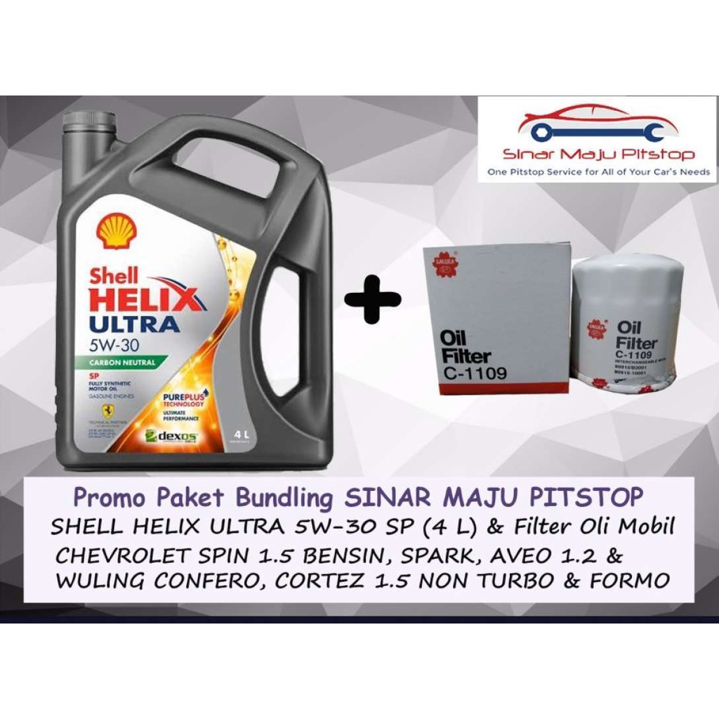 Paket Oli SHELL HELIX ULTRA HX8 API SP 5W-30 (4 Ltr) & Filter Mobil WULING CONFERO S 1.5 L - WULING