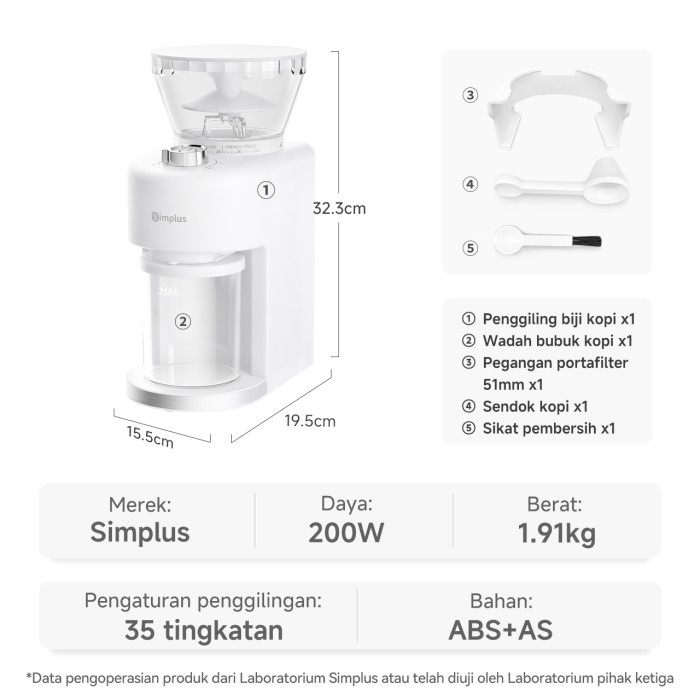 Simplus Coffee Grinder Penggiling Biji Kopi Elektrik 35 Pengaturan Penggilingan Dengan Cup Takaran