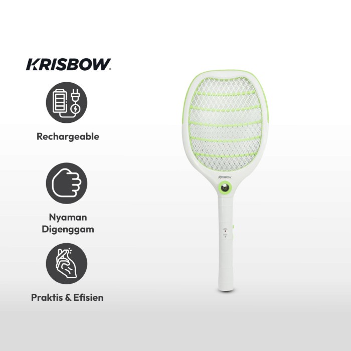 AZKO Krisbow Raket Nyamuk Rechargeable - Putih/Hijau