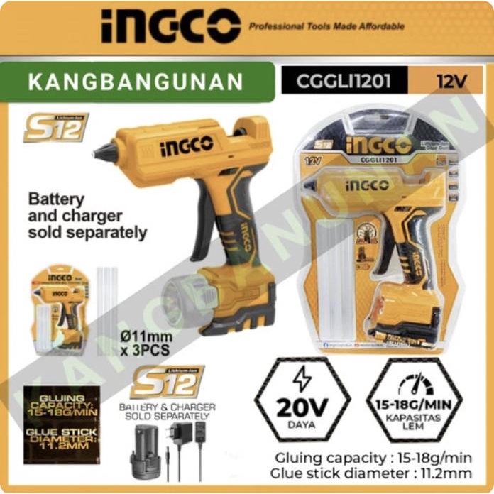 

S12 Cordless Glue Gun (11.2mm) INGCO CGGLI1201 Lem Tembak Lilin Cair