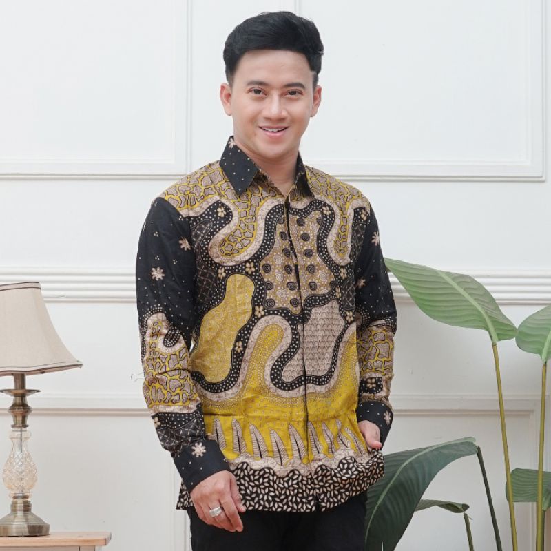 {{ Batik Pria Kuning Lemon Lengan Panjang KM7384 Bahan Katun Baju Seragam Pesta Pernikahan Dan