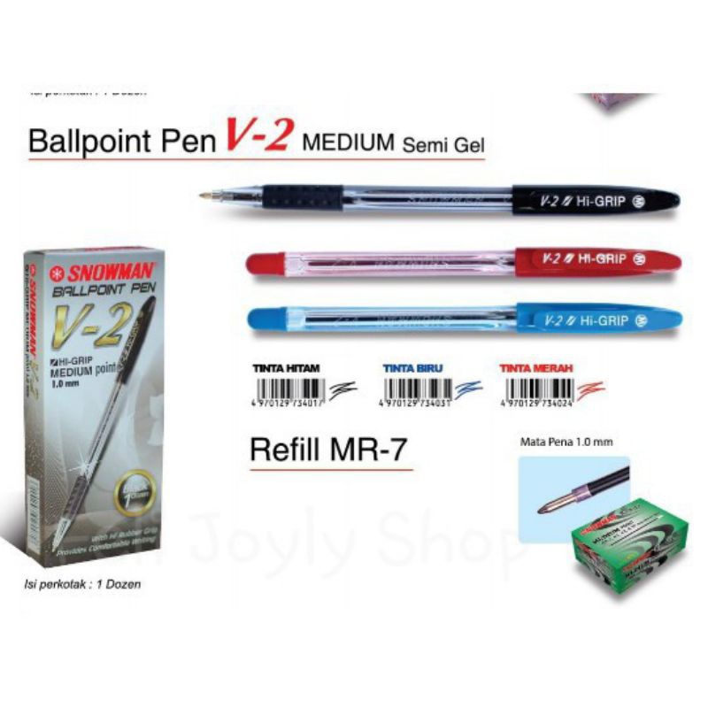 Pulpen Snowman V-2 Medium / ( 1pak/12pcs)