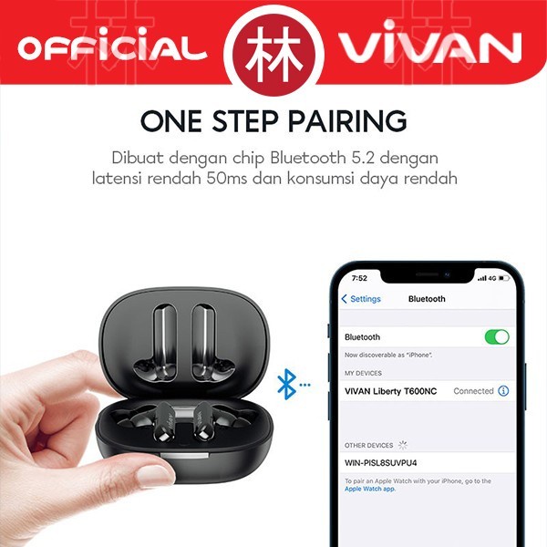 (Expert) VIVAN T600NC Earphones Headset TWS Bluetooth 5.2 Waterproof IPX7 48H
