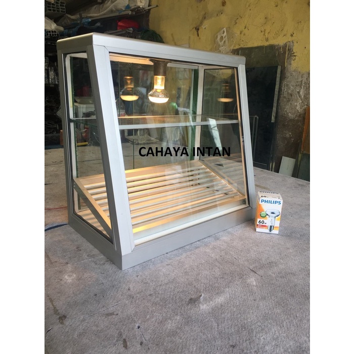 (Expert) Etalase kaca ayam goreng, kentang goreng, warung makanan