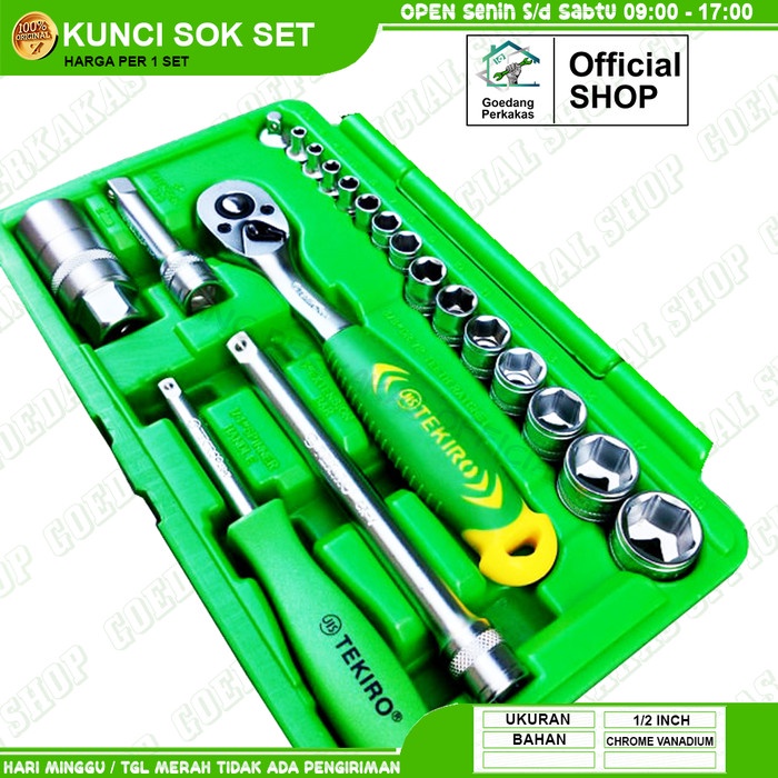 Kunci Sok Set Tekiro 21 Pcs Chrome Vanadium Socket 1/2 Inch