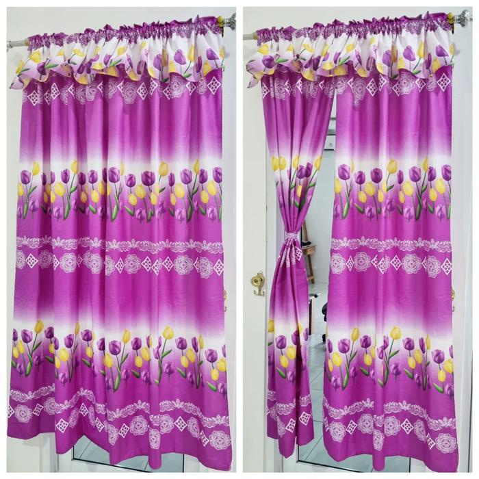 murah- BL GORDEN PINTU MODEL SERUT TINGGI 200 CM MOTIF TULIP UNGU
