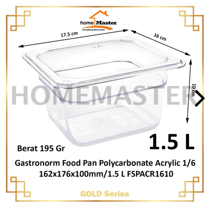 MacamKita- Polycarbonate/PC/Acrylic Gastronorm Food Pan 1/6 FSPACR1610