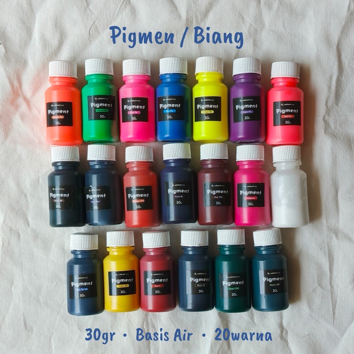 

Pigmen Biang Warna Cat Sablon & Tembok Basis Air 30gr. 20 Varian Warna
