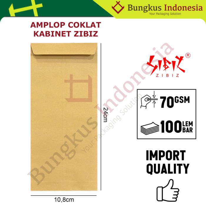 

Amplop Coklat Kabinet 80gr 10.8x24cm isi 100lbr