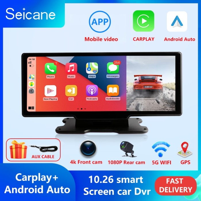 Seicane 4K 10.26" Carplay Dash Cam Rearview mirror camera Wifi