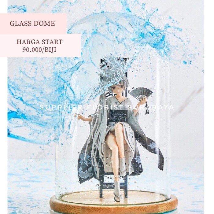 (Expert) GLASS DOME CLASSIC FLOWER DOME KUBAH KACA FLOWER DOME ALAS KAYU PRESER