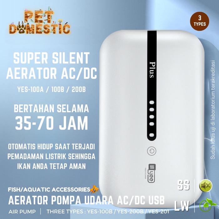 Aquarium Silent Aerator Air Pump Ac Dc Usb Mancing Pompa Gelembung Udara Baterai Cas Airator