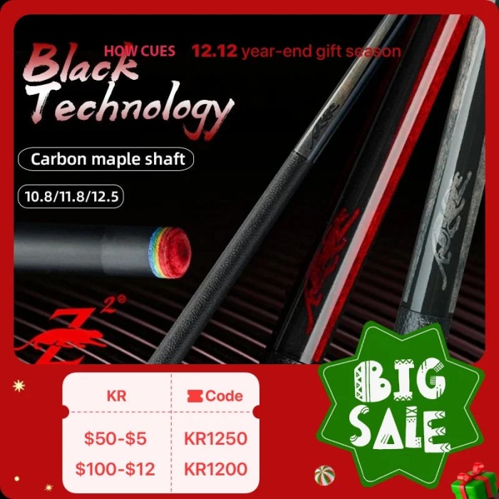 PREOAIDR 3142 CUPPA Billard Pool Cue Maple Carbon Shaft Black