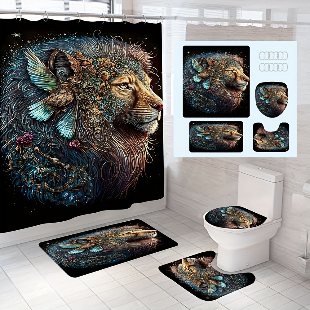 Mystical Fox Bathroom Four-Piece Set - Enchanted Waterproof Shower Curtain for a Complete Bathroom