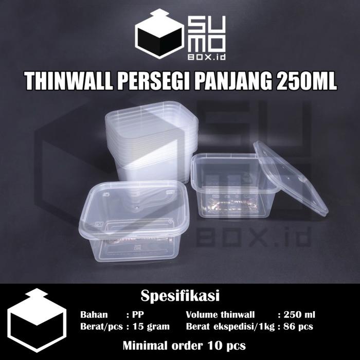 ada- [1 PAK ISI 25 PCS] Thinwall PERSEGI PANJANG 250ml + tutup / wadah plastik box dessert
